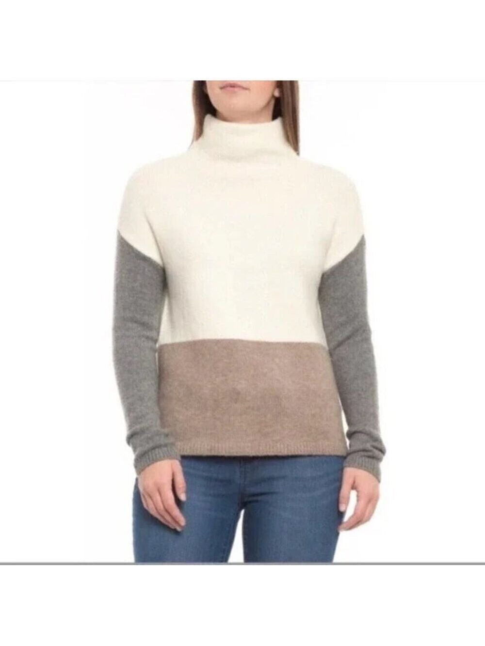 C&C California Wool Blend Color Block Funnel Neck Sweater L